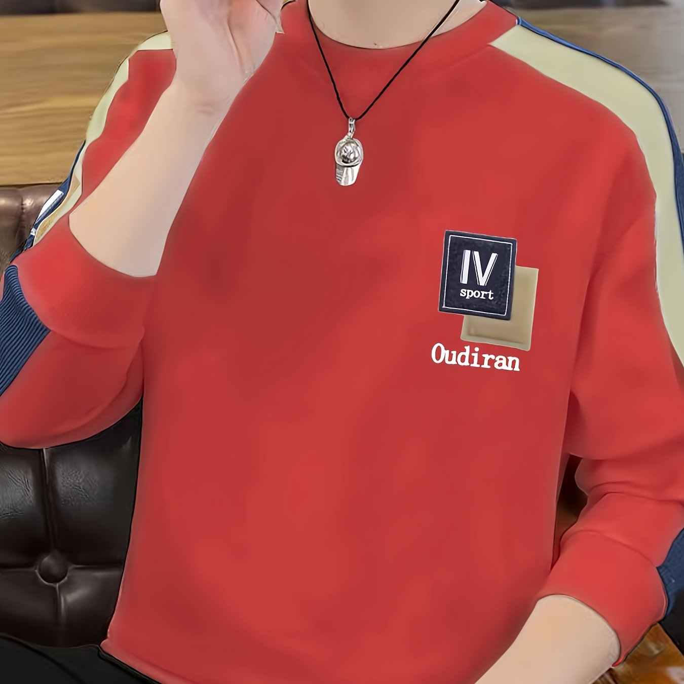 Ayollar uchun rang blokli krujkali kofta, uzun qoʻl, kundalik, pullover, polyester aralashmasi, kuz bahor