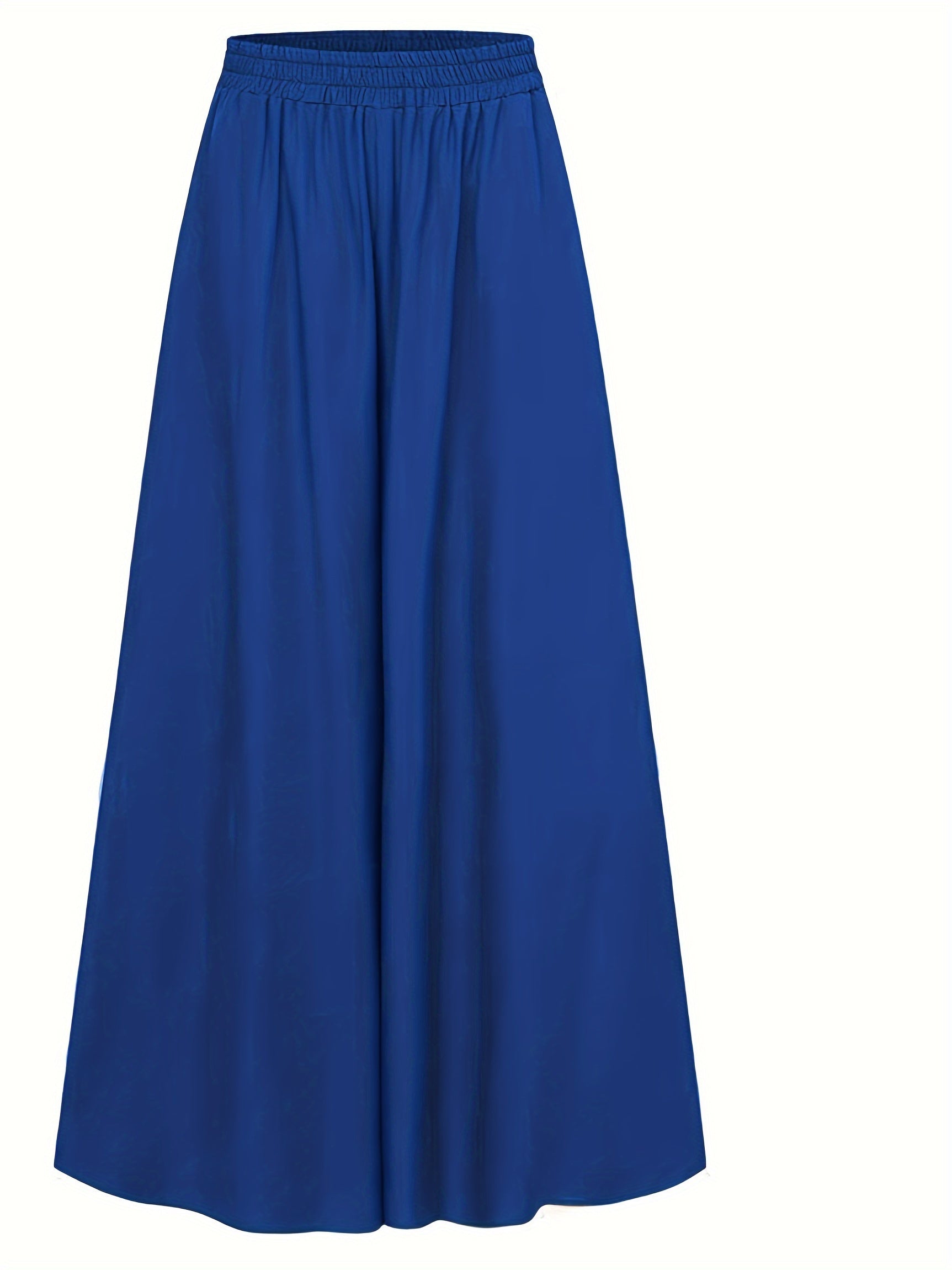 Pantalones de pierna ancha de tallas grandes para primavera y verano, color sólido, con fruncido y cintura elástica