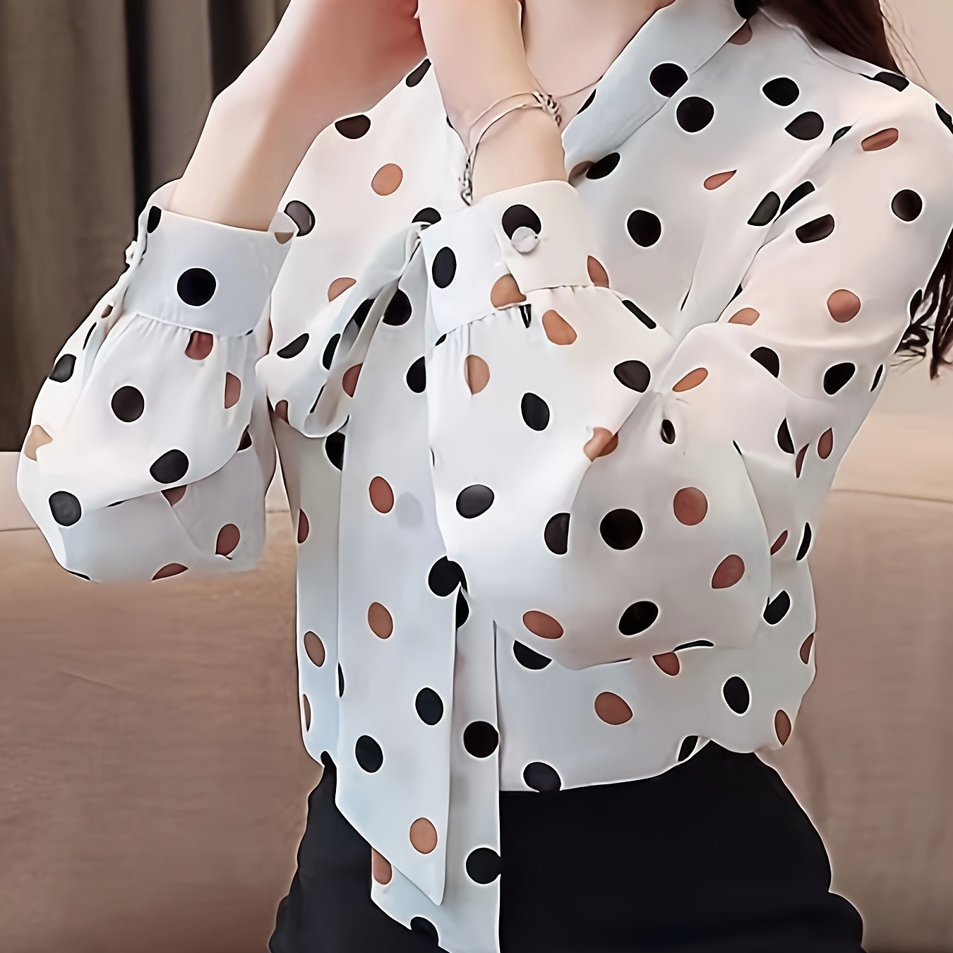 Women's Floral Print Blouse with Tie-Neck Long Sleeve Lightweight Polyester for Spring Summer
