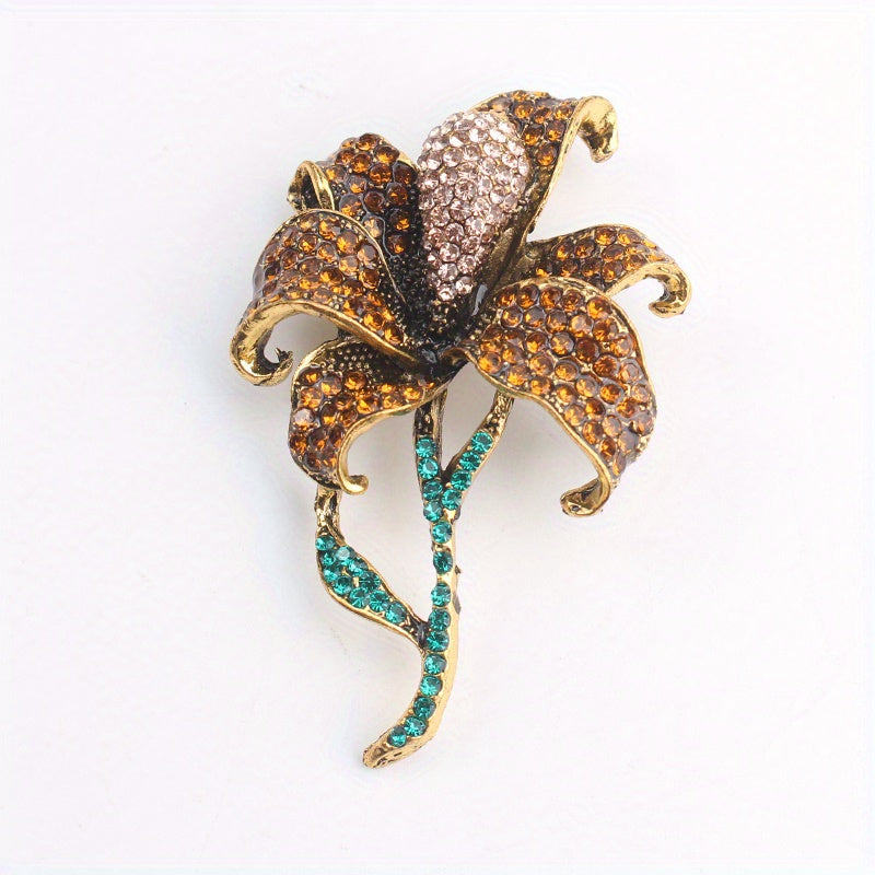 Vintage Rhinestone Rose Brooch Pin, Ayollar uchun Yuqori Sifatli Dizaynga ega Noan'anaviy Shakldagi Zamonaviy Aksessuar