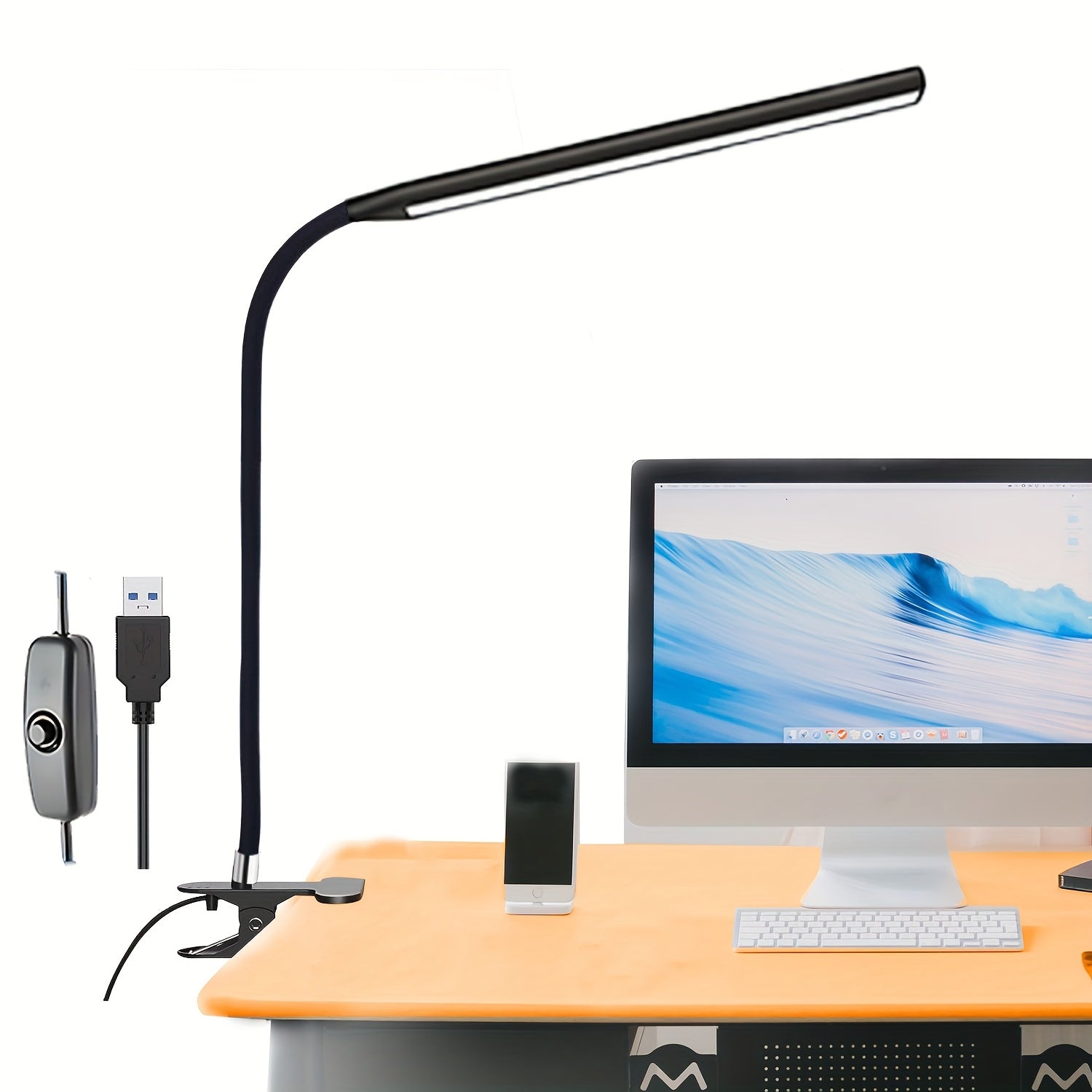 Adjustable USB Desk Lamp with Clamp Eye-Friendly Gooseneck Reading Light