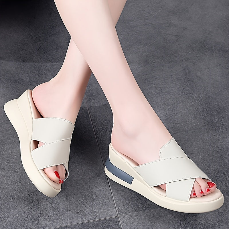 Women's Black Wedge Sandals Slip-On Platform Open Toe Rubber Sole Summer