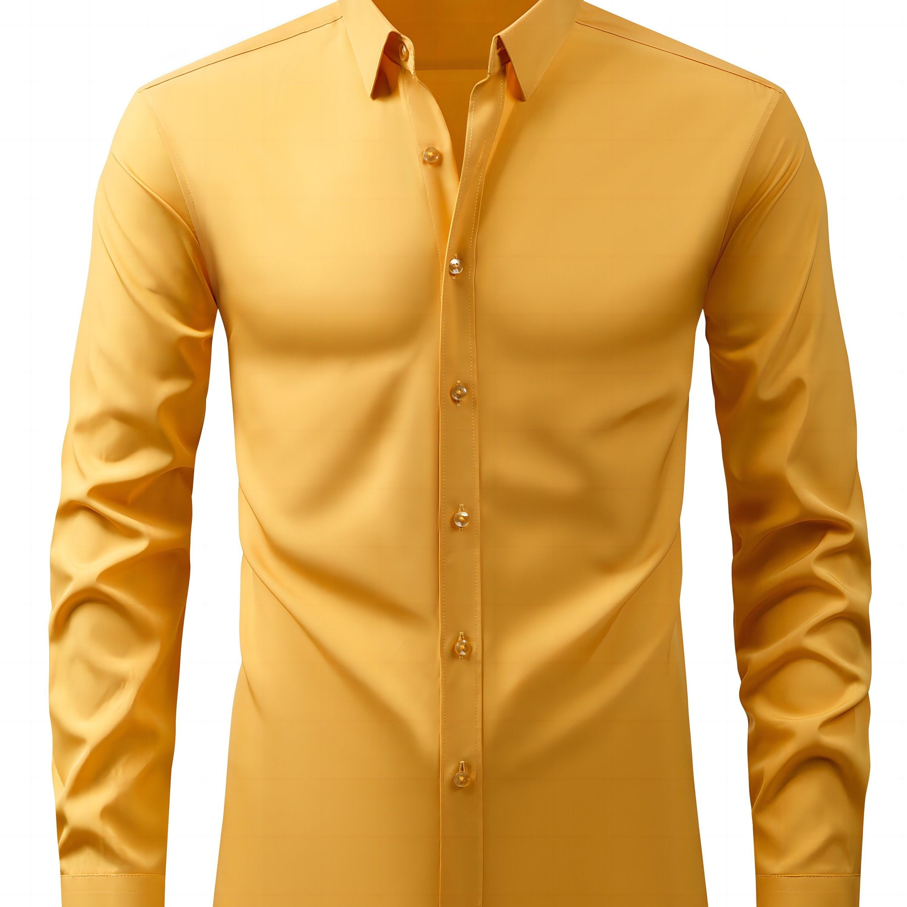 Men's Black Long Sleeve Shirt with Lapel Collar Polyester Stretch Regular Fit for Casual Business