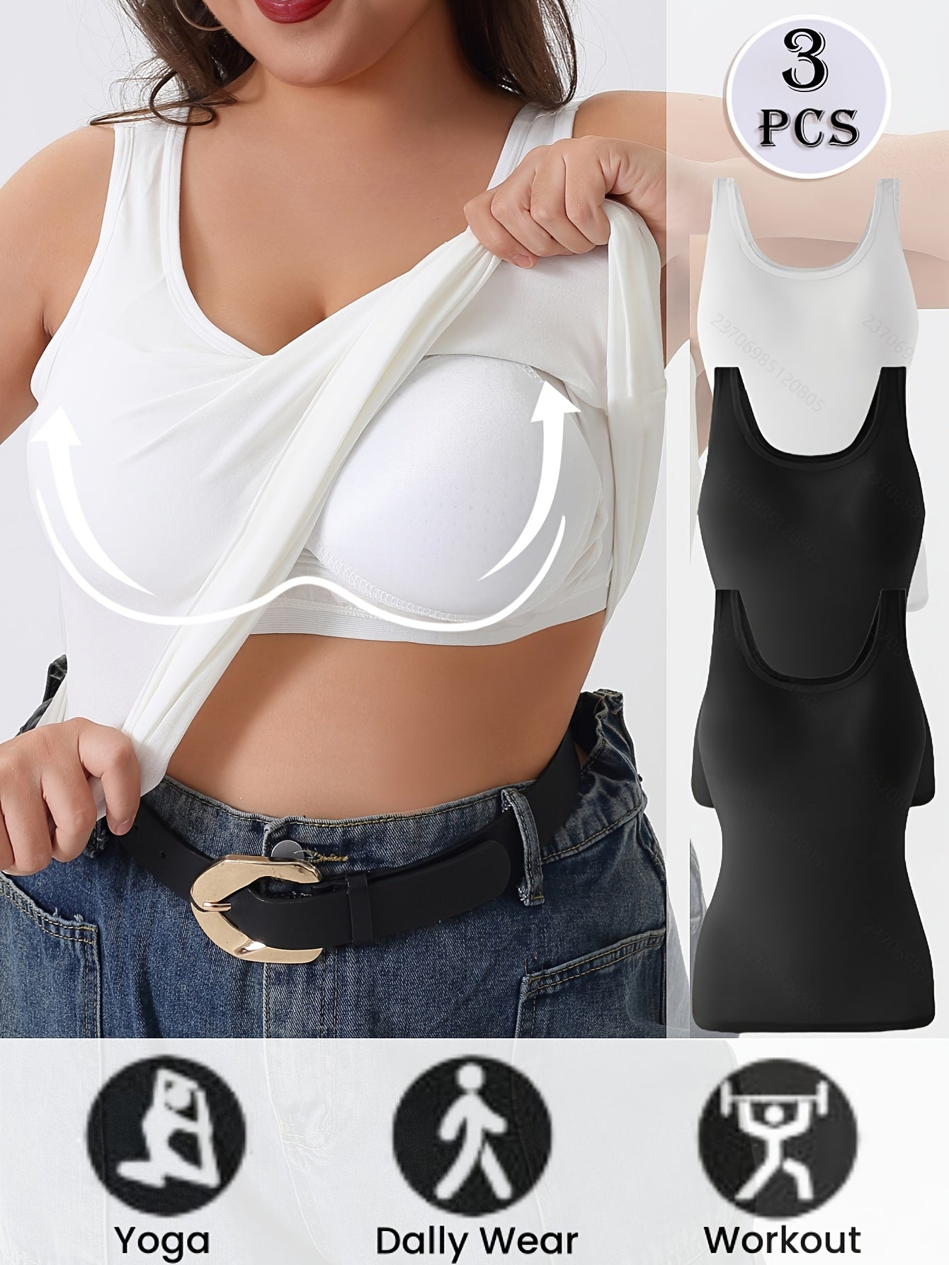 Plus Size Women's Underwear Set with Built-in Bra Pads for Daily or Sports Wear