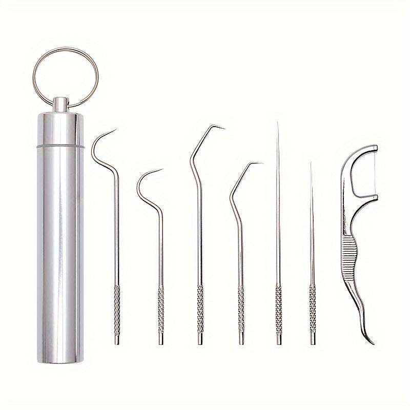 Stainless Steel Toothpick Set with Keychain Reusable Titanium Waterproof Holder for Travel and Outdoor Use