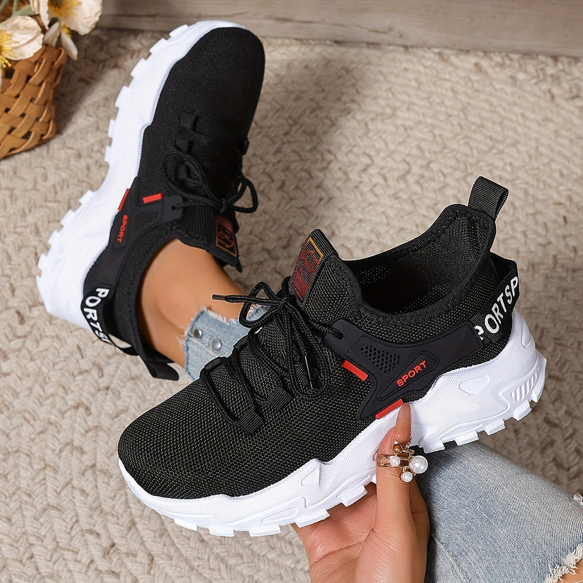 Women's Breathable Knit Sneakers Lightweight Casual Low-Top Running Shoes