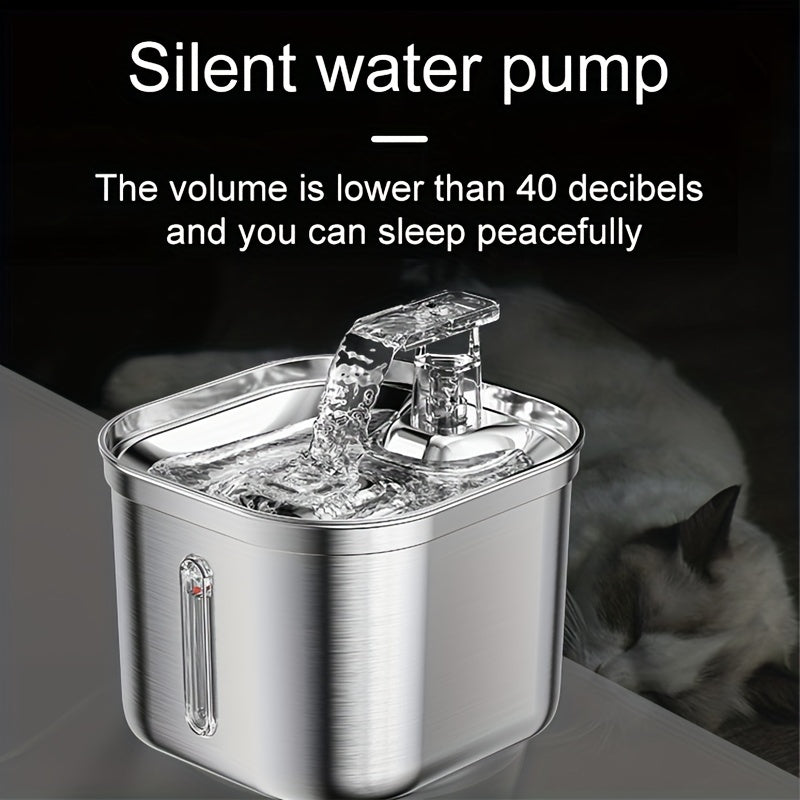 2L Stainless Steel Cat Water Fountain with USB Power and Filtration
