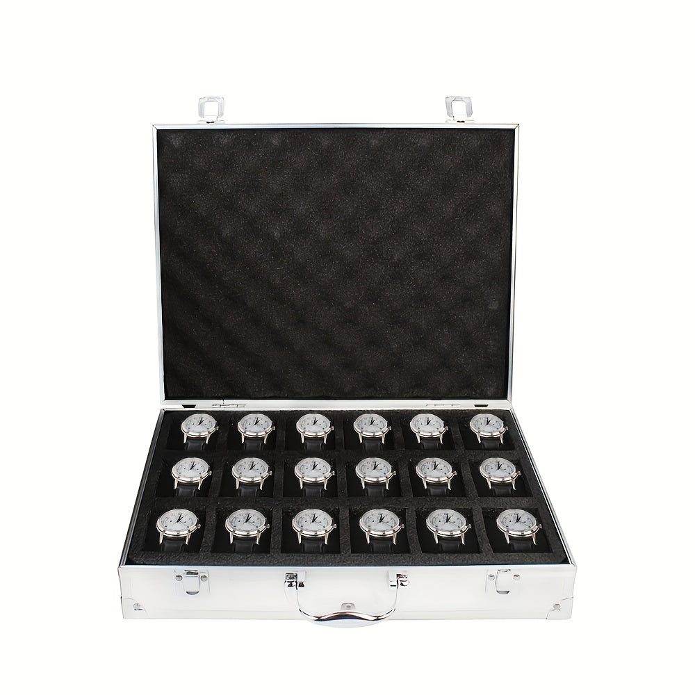 Men's Aluminum Alloy Watch Storage Box with 18 Slots Portable Display Case Gift Box