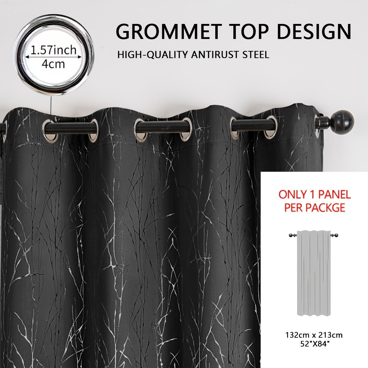 Blackout Curtain with Gold and Silver Tree Branch Pattern for Bedroom Living Room Office