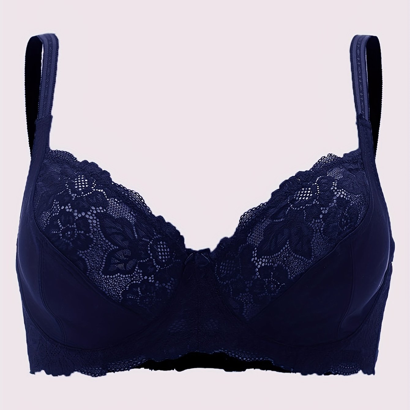 Plus Size Elegant Underwired Non-Padded Bra with Bow and Contrast Lace