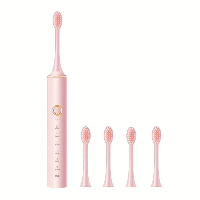 Cepillo de dientes eléctrico para adultos - 6 modos, recargable por USB, 4 cabezales de cepillo