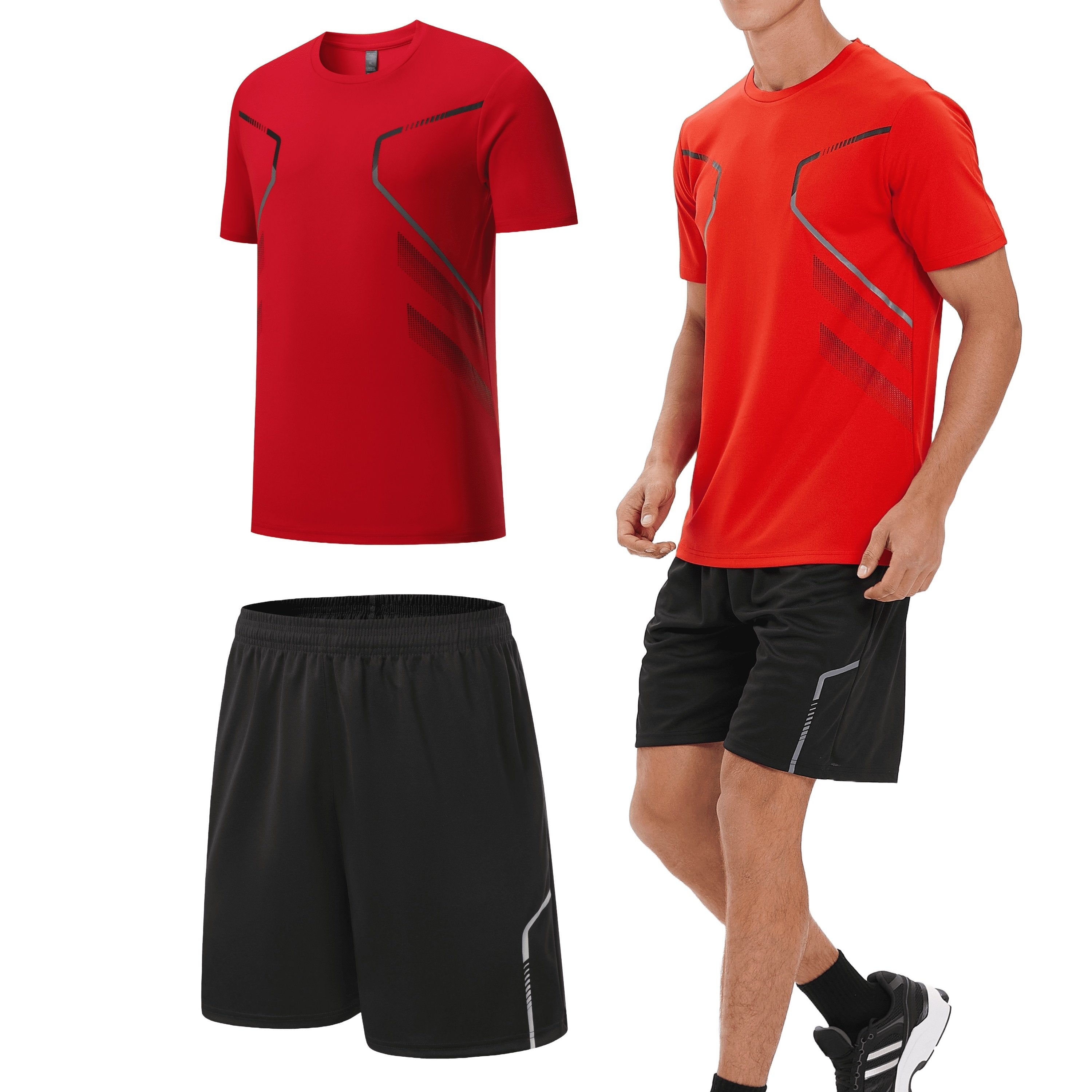 Men's Summer Quick-Dry Polyester Running Sportswear Set T-Shirt and Shorts