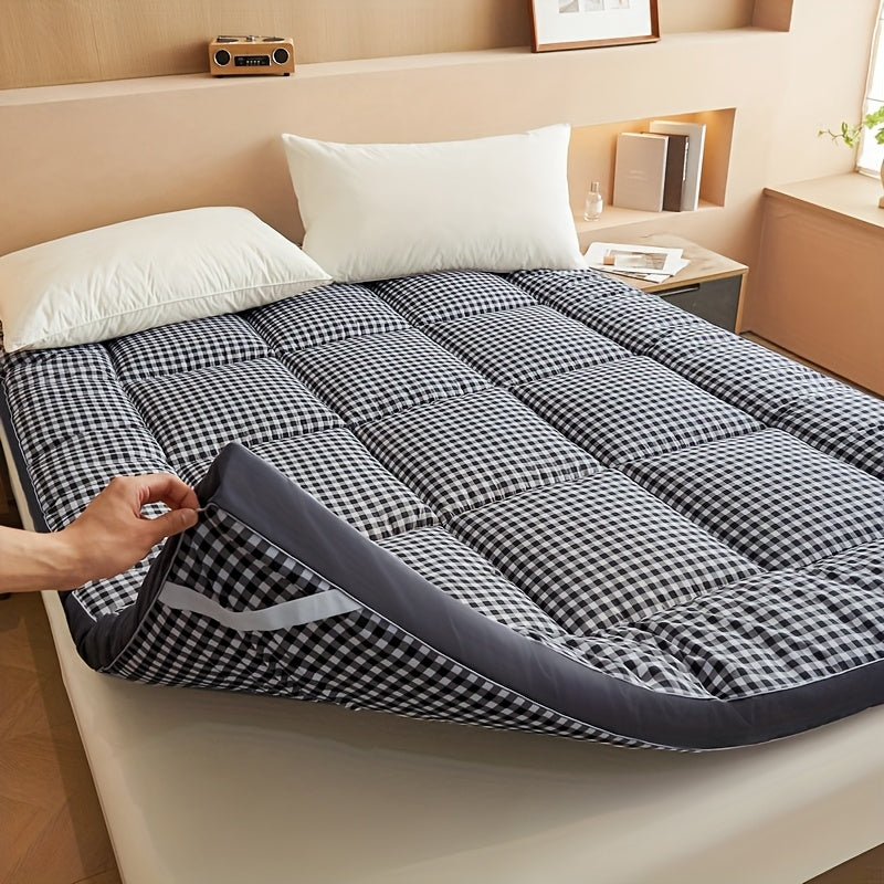 1 dona Ultra-Yumshoq Qoplangan Matras Qoplamasi, Gingham naqshi, Polyester to'ldiruvchi, 15.24-55.88 sm to'siq uchun elastik moslama, Mashinada yuvish mumkin - Yotoqxona, Mehmon xonasi, Talaba yotoqxonasi, To'liq o'lcham uchun ideal