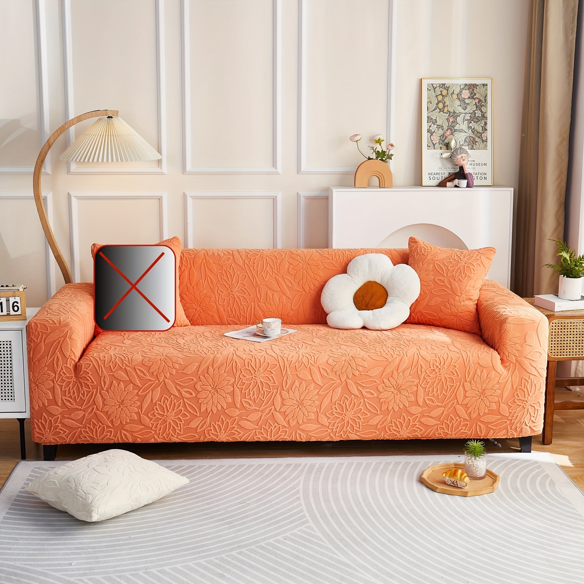 Camellia Jacquard Sofa Cover with Elastic Band and Matching Pillowcase Fits All Sizes Machine Washable