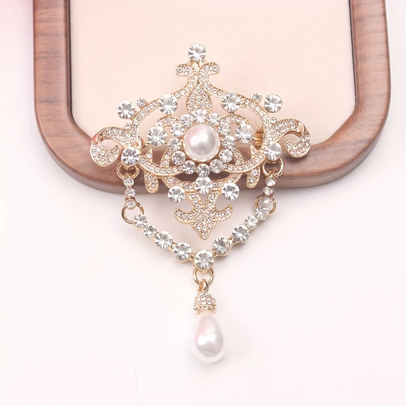 Antique-Inspired Brooch with Faux Pearls and Rhinestones for Women Weddings Bridesmaid Gifts