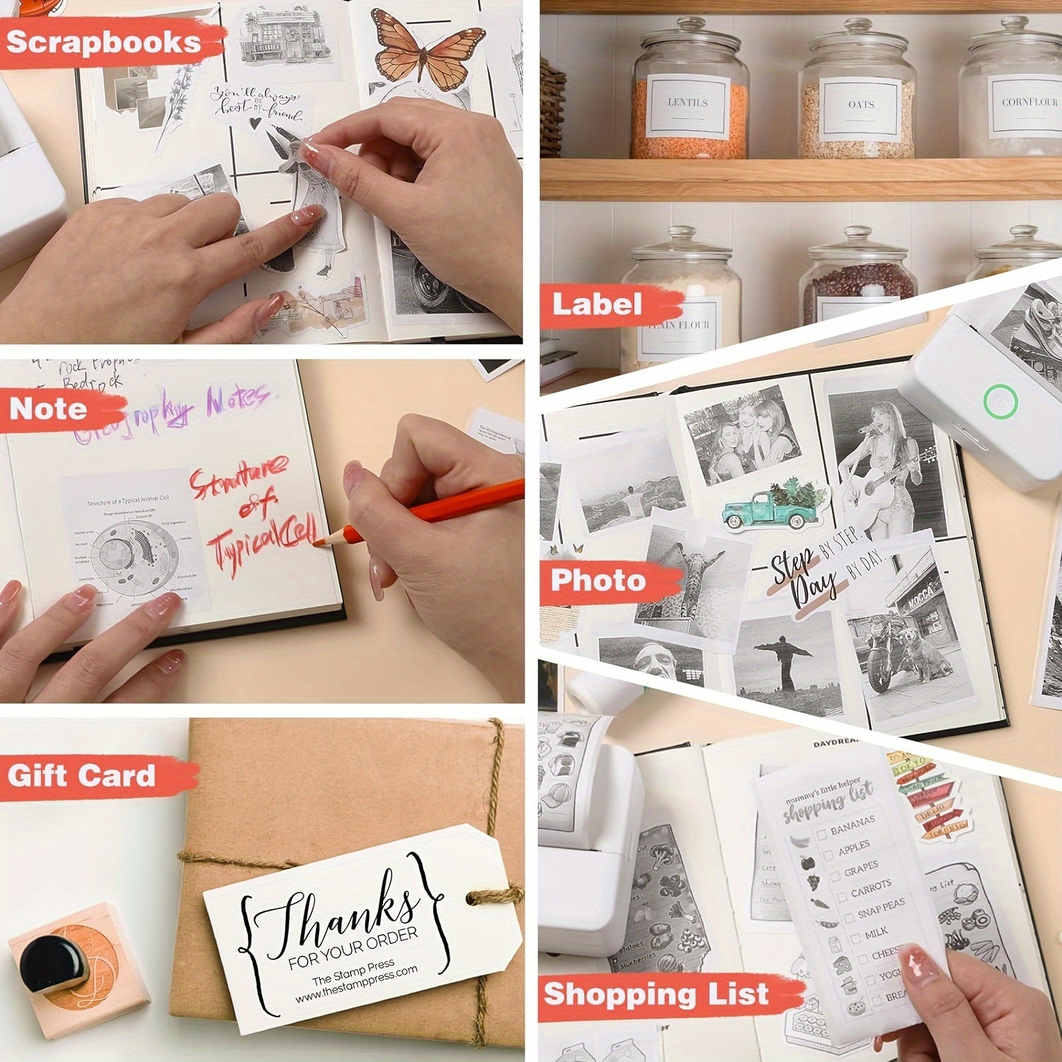 Impresora térmica portátil con rollos de pegatinas autoadhesivas para fotos, etiquetas y texto