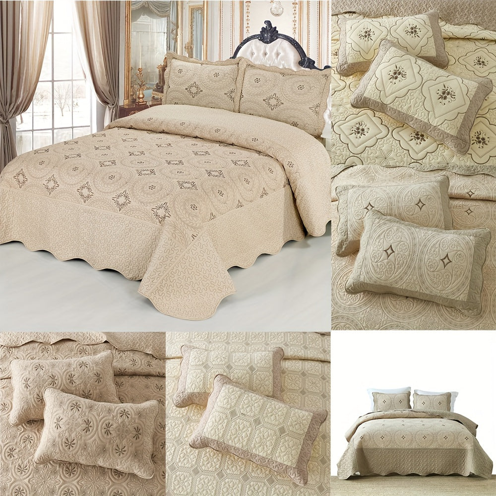 Havo o'tkazadigan 3-qismli gul naqshli yostiqchalar bilan to'shakka to'plami, yotoqxona va yotoqxonani bezash uchun