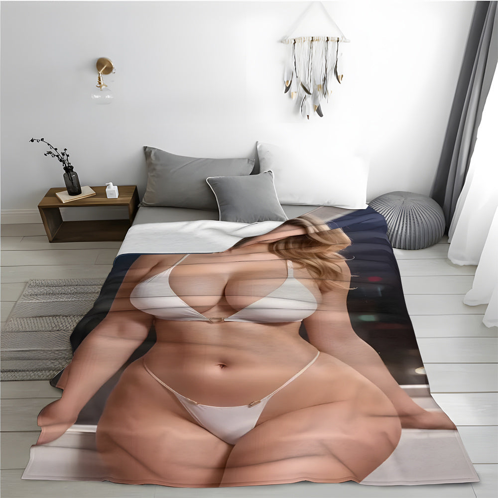 Cozy Flannel Throw Blanket with Sexy Blonde Beauty Design Stain-Resistant Lounge Bed Couch Outdoor