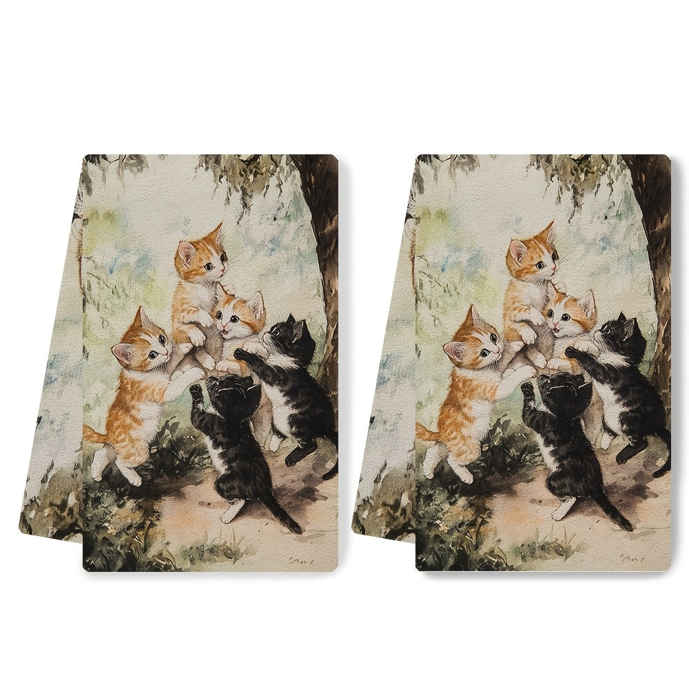 Ultra Plush Kitchen Towels with Kittens Design, Absorbent, Machine Washable 40x60 cm