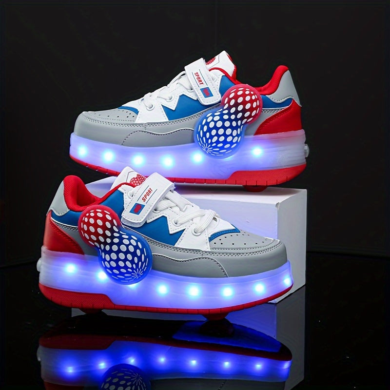 Girls Low-Top Skate Shoes with USB Rechargeable Light Breathable Lightweight Removable Roller Skates for Indoor Outdoor All-Season