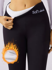 Leggings de cintura alta forrados de felpa para mujer con bordado mezcla de poliéster otoño invierno