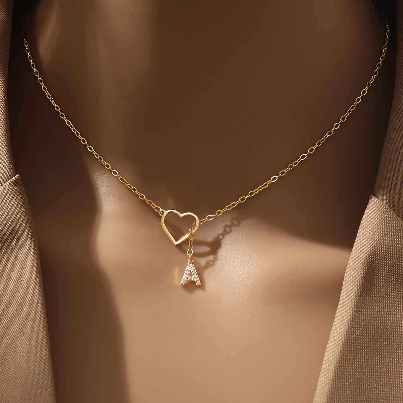 Personalized Letter Pendant Necklace for Women and Teen Girls Zirconia Heart Charm Initials Copper Chain Jewelry