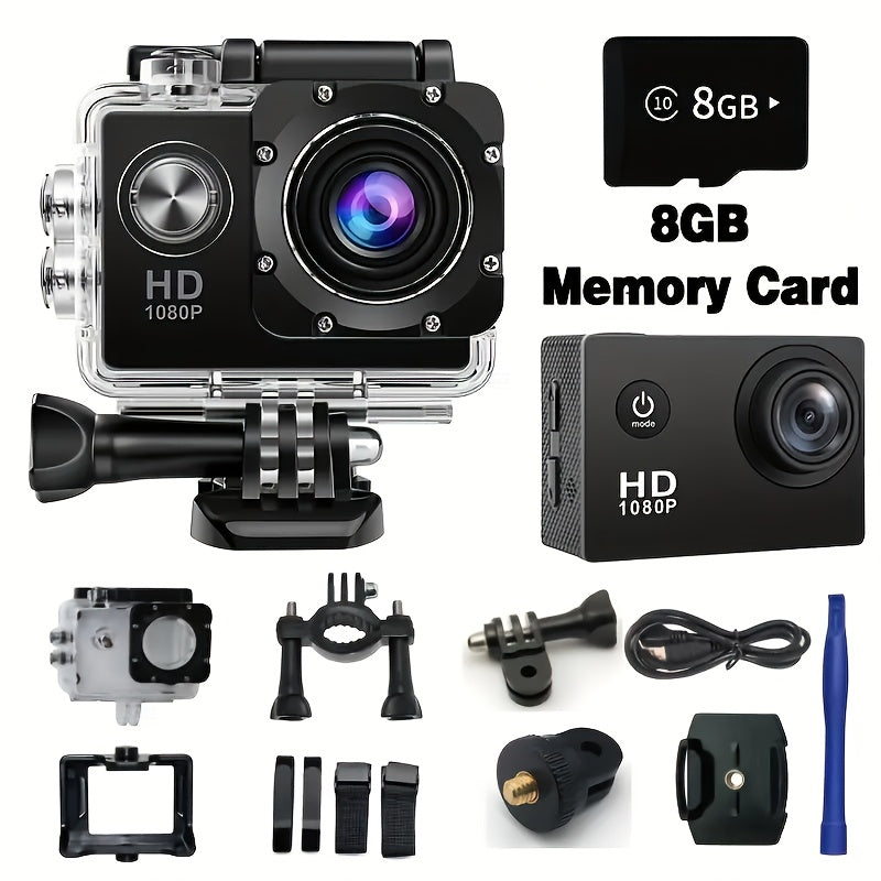 1080P HD Sports Action Camera with 2-Inch Screen 140° Wide Angle Kit 8GB 32GB SD Cards