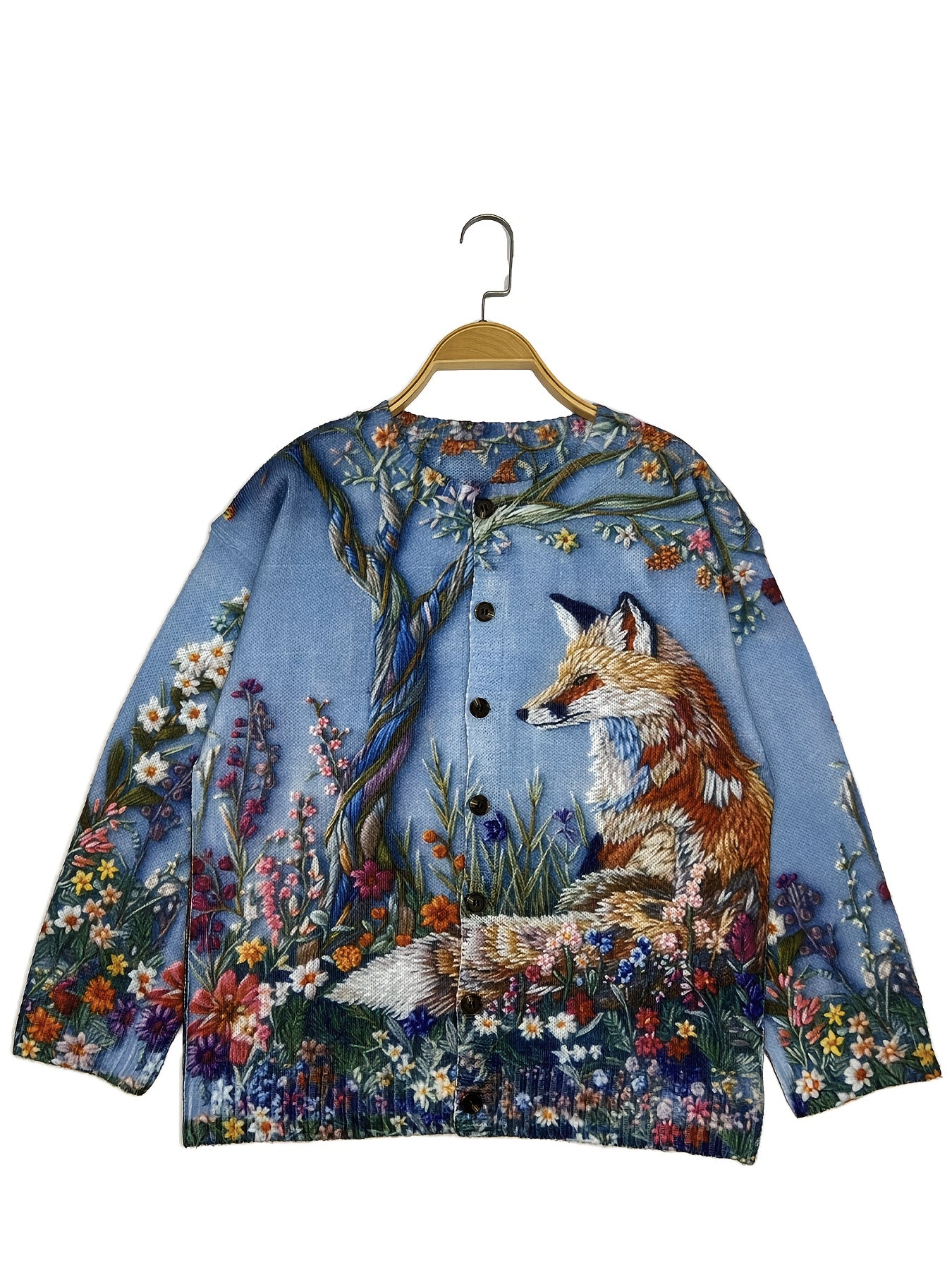 Plus Size Womens Lightweight Floral Cardigan Open Front Long Sleeve Sweater