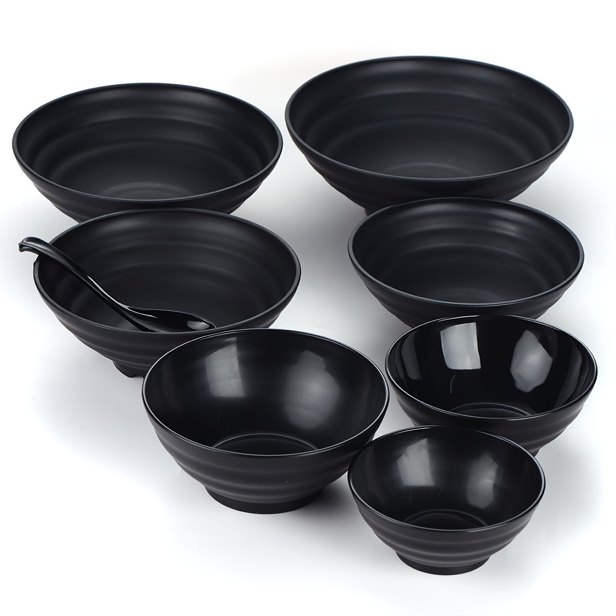 Set of 2 Black Polypropylene Ramen Bowls Microwave Safe Dishwasher Safe with Spoons
