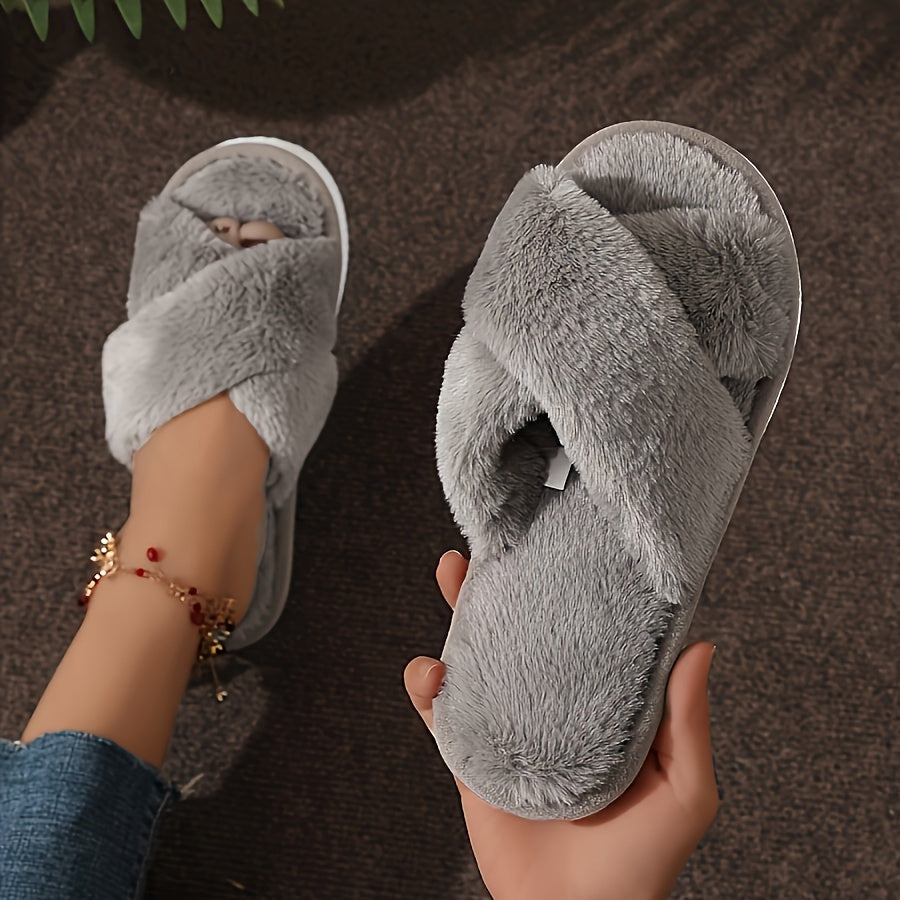 Women's Autumn Winter Plush Indoor Slippers Open Toe Soft Breathable
