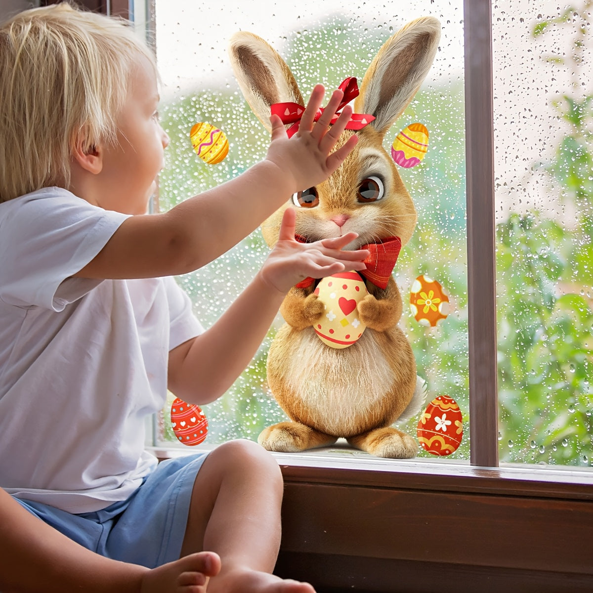 Double-Sided Electrostatic Glass Window Cling Easter Bunny Egg Decor 20 Inches