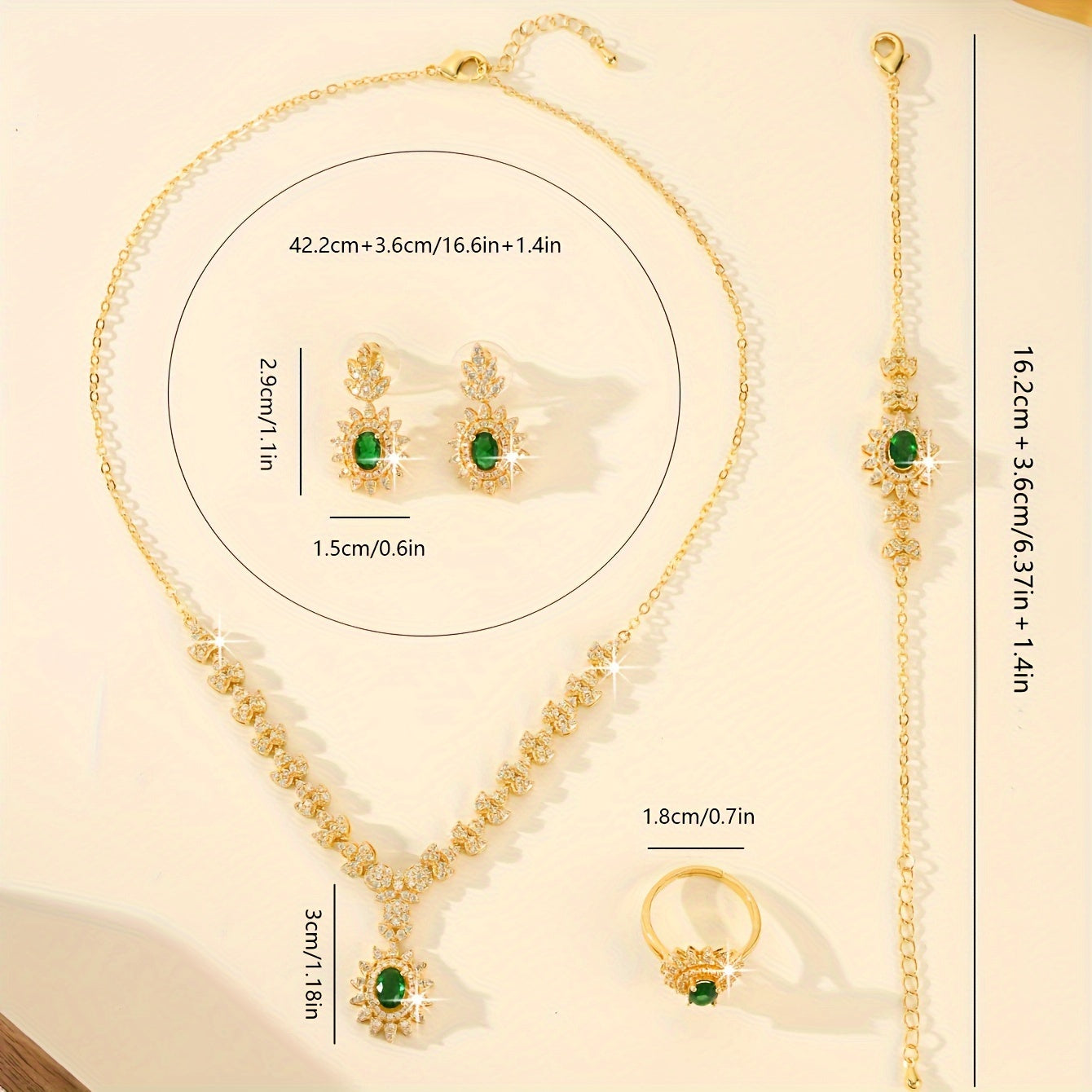 5-Piece Bridal Jewelry Set Necklace Earrings Bracelet Ring Cubic Zirconia Elegant Wedding Accessories