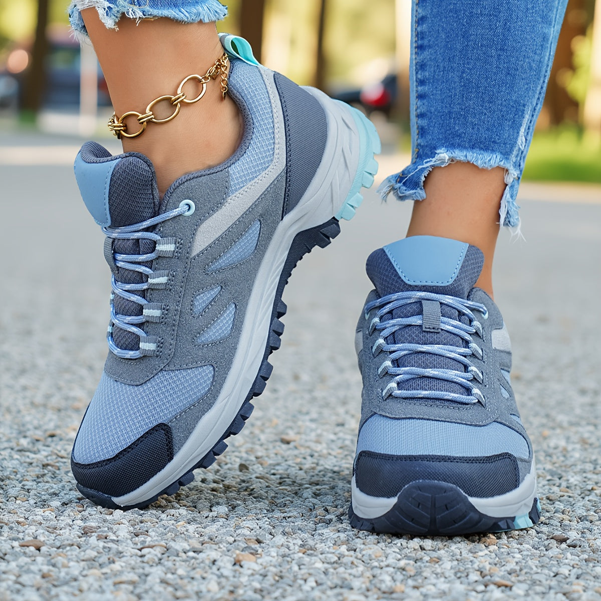 Women's Blue Grey Sneakers Ankle Boots With TPR Sole Breathable Fabric