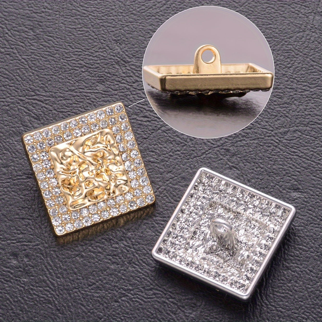 Four Pieces Rhinestone Buttons Zinc Alloy Square Striped Design for Clothing Shoes Bags
