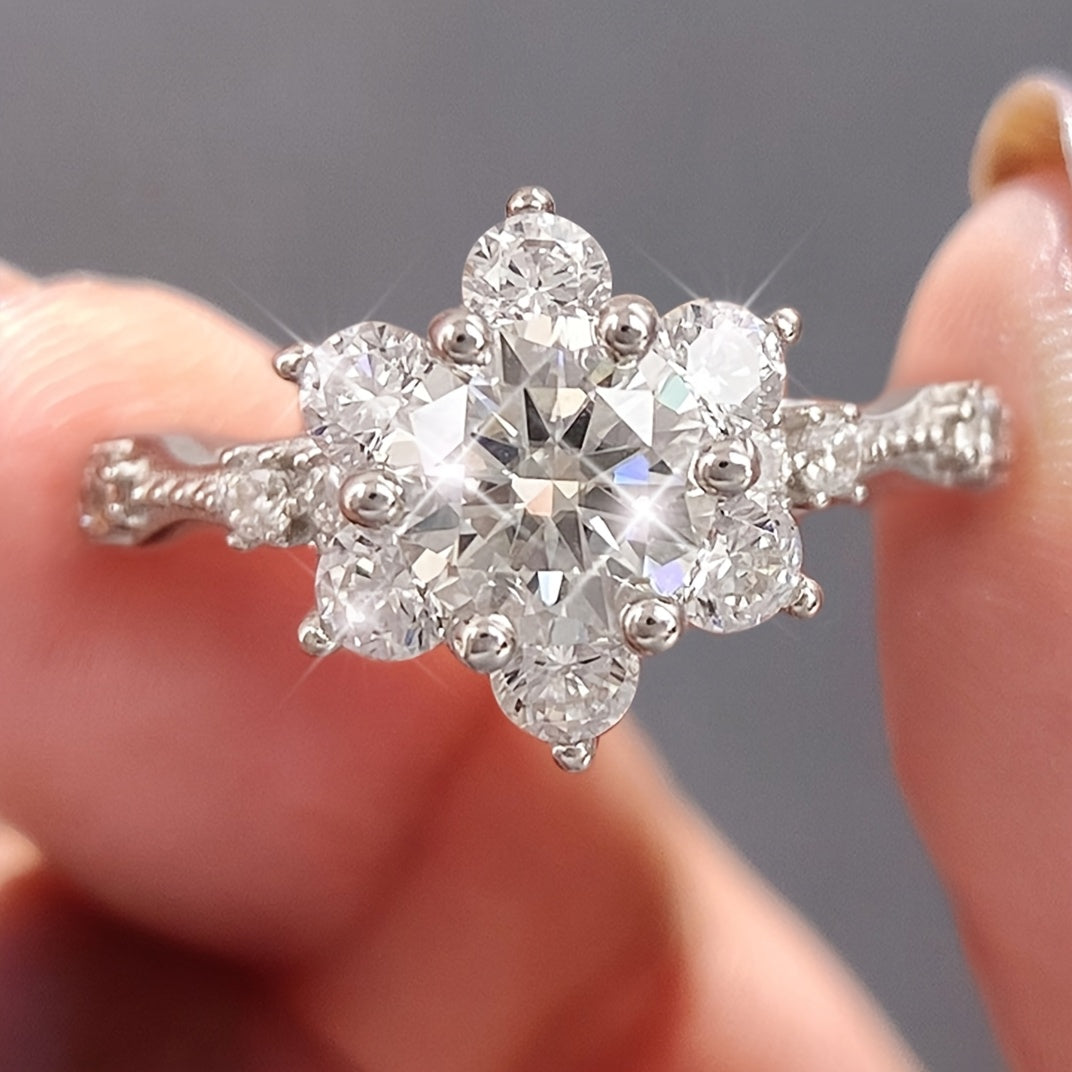 Sterling Silver 1ct Moissanite Halo Ring Wedding Band Engagement Jewelry