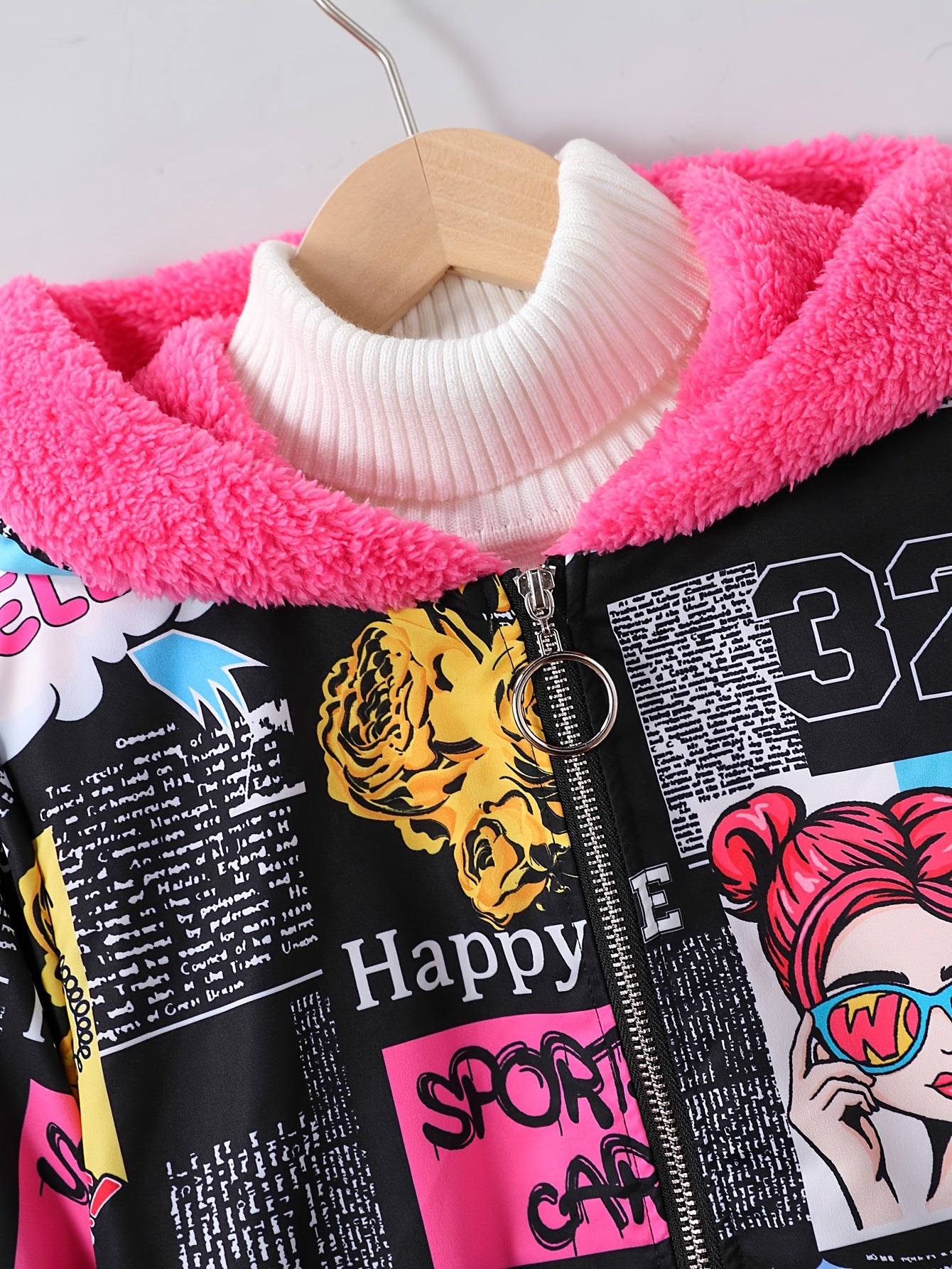 Детская девочка с капюшоном куртка из полиэстера с граффити-принтом для осени и зимы 118-155 см