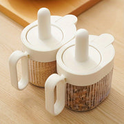 Envase de condimentos de plástico con cuchara, tapa retráctil a prueba de fugas, frasco transparente para almacenamiento en la cocina