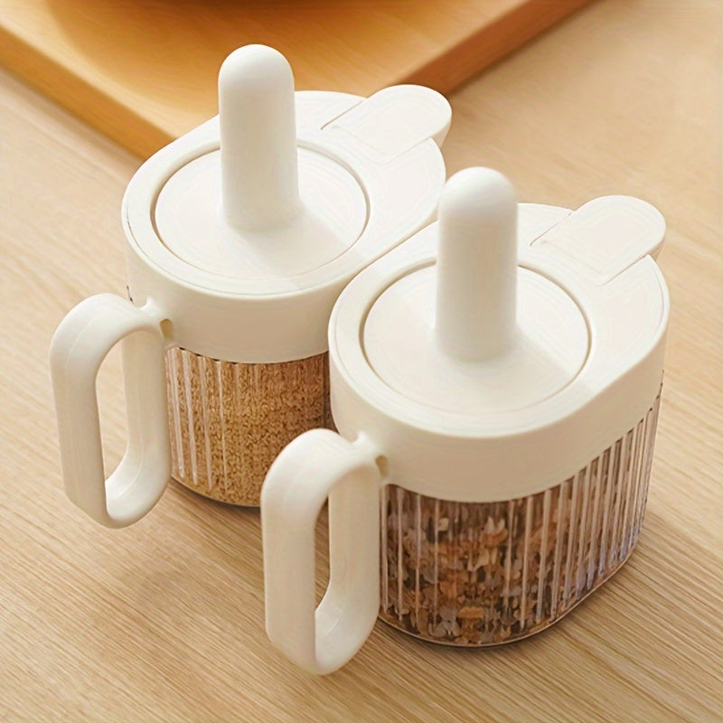 Envase de condimentos de plástico con cuchara, tapa retráctil a prueba de fugas, frasco transparente para almacenamiento en la cocina