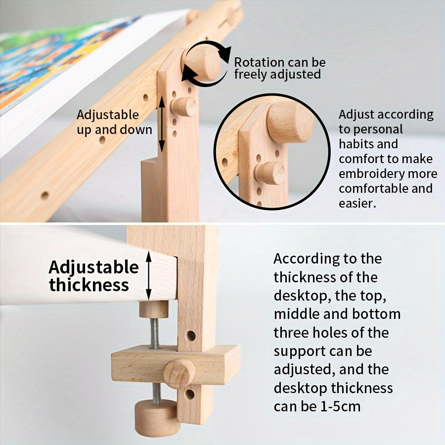Portable Beech Wood Embroidery Stand for Cross Stitch Sewing with Detachable Clip