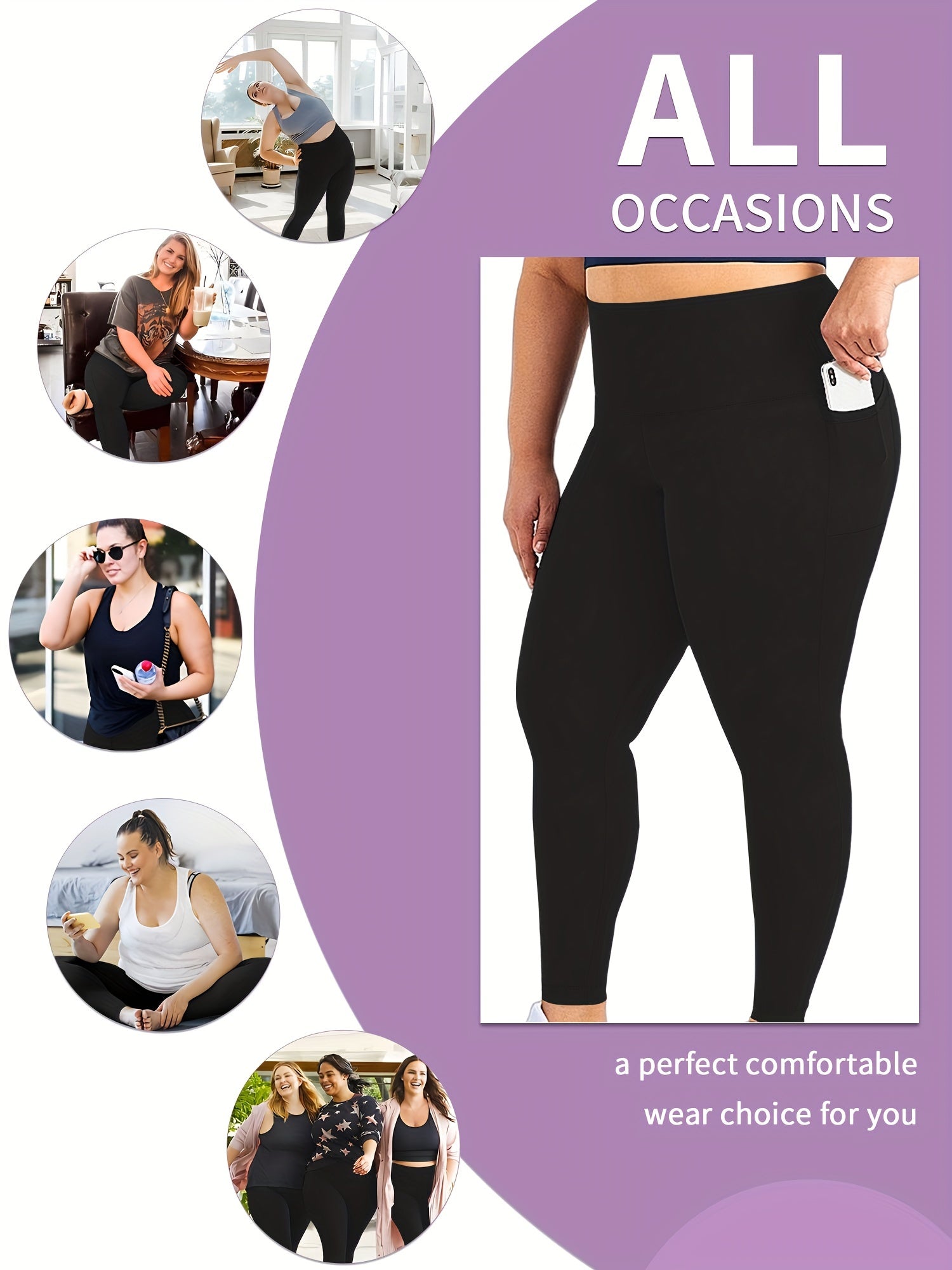 Plus Size High Waist Yoga Pants with Pockets Stretch Tummy Control Activewear