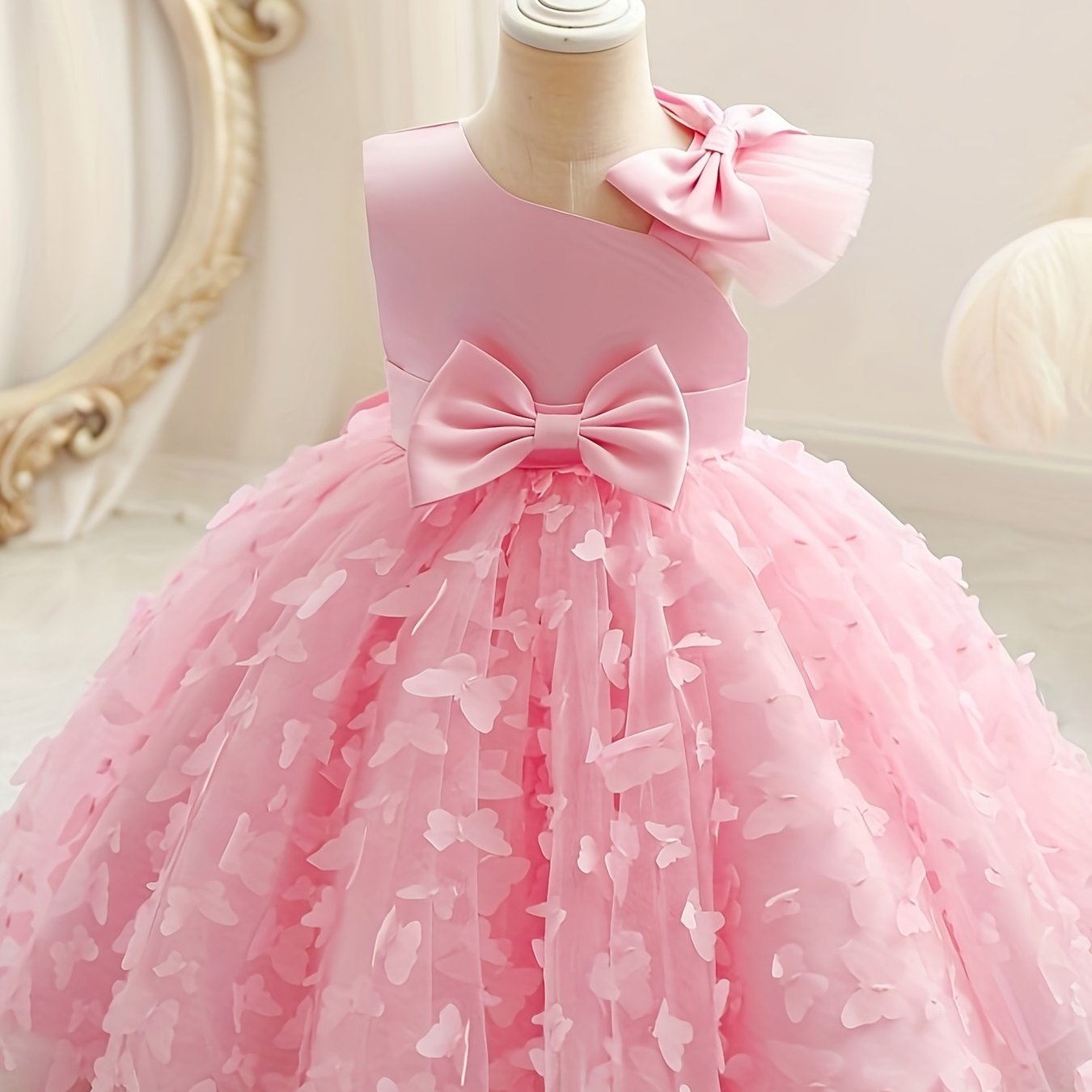 Girls Toddler Princess Dress Butterfly Design with Bow Belt Flutter Mesh Sleeves for Parties and Birthdays