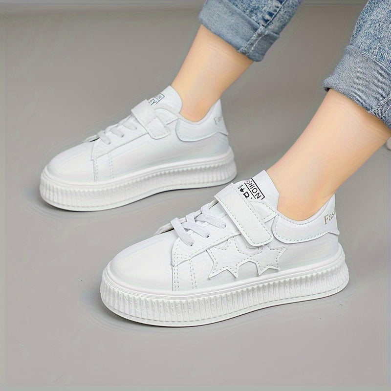 Girls' Star-Embellished Low-Top Sneakers for Comfort and Non-Slip Support All-Season