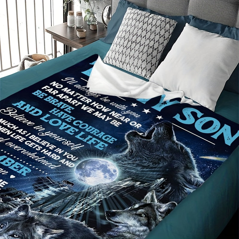 Kids Wolf Printed Flannel Blanket for Snuggling and Camping