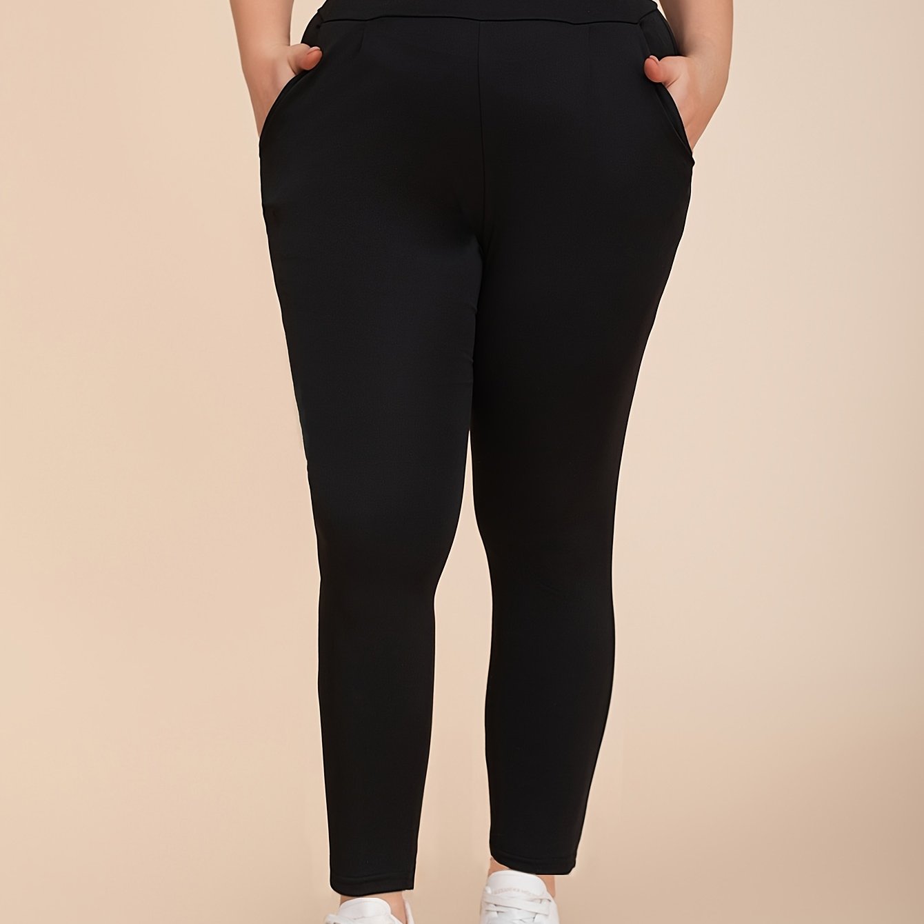 Women's Plus Size Skinny Pants Polyester Knit Solid Color Spring Fall Pockets