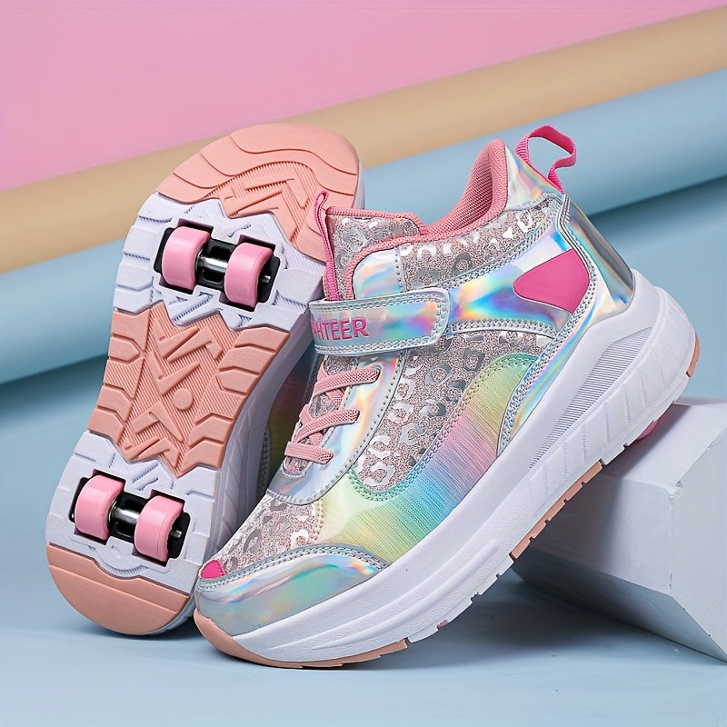 Kids Mid-Top Walking Shoes with Detachable Roller Skates for Boys and Girls