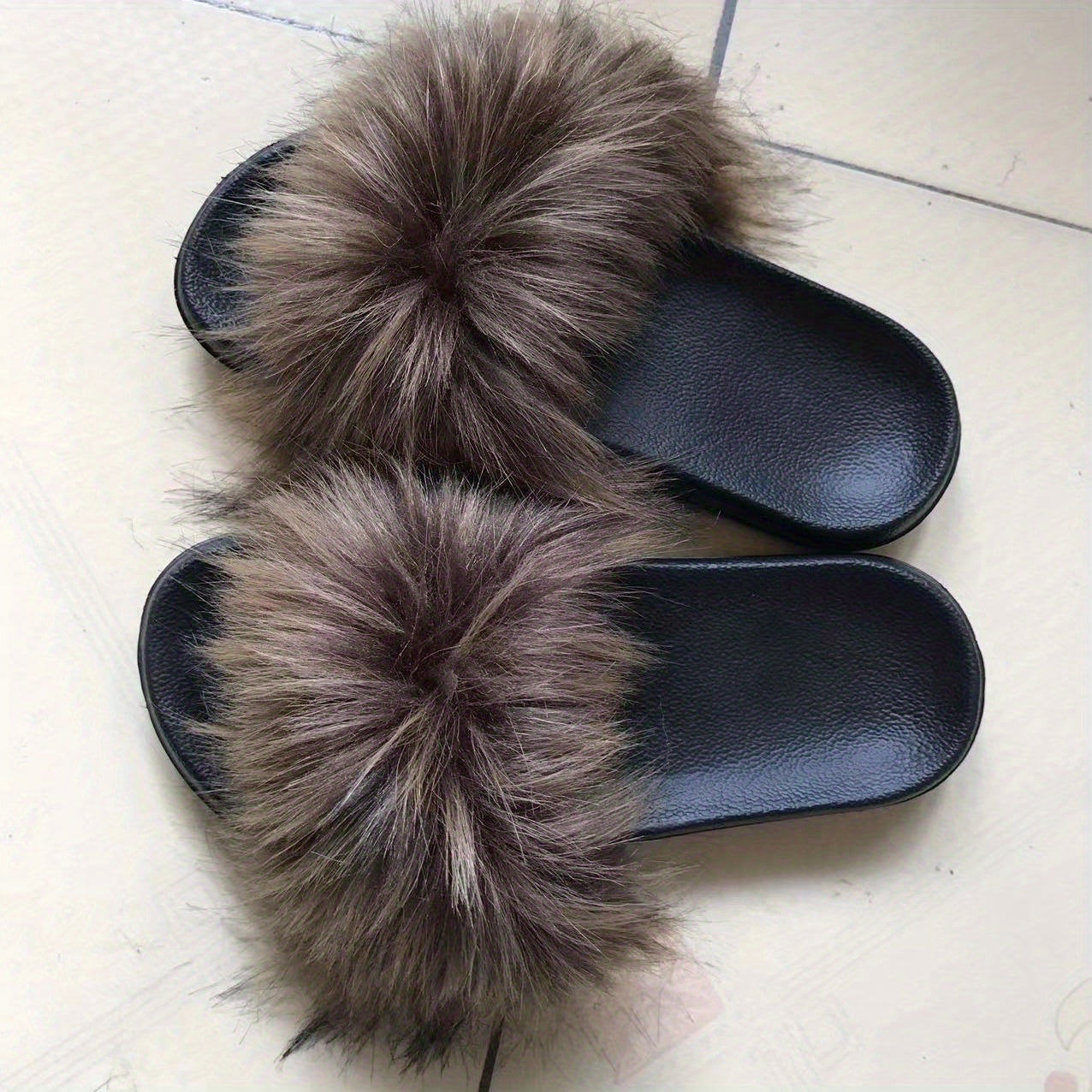Women's Faux Fur Slip-On Sandals Open-Toe Flat Summer Casual Wide Width