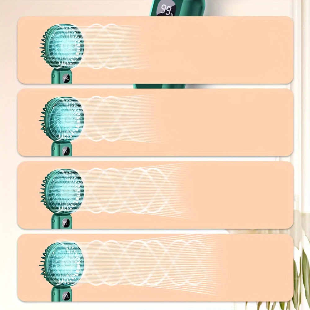 Portable Handheld Fan with Battery Display, Phone Holder, Compact and USB Powered