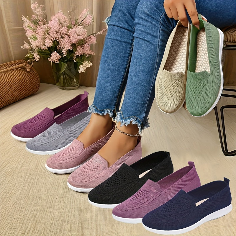Women’s Lightweight Breathable Knit Flats Slip-On Walking Shoes Casual Allseason