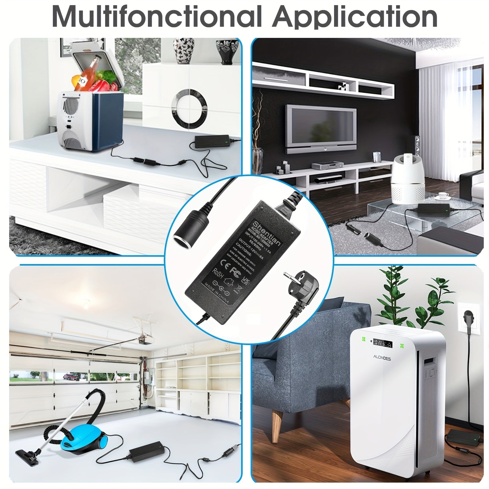 96W Avtomobil quvvat adapteri, sigareta chirog'i rozetkasi bilan, Yevropa rozetkasi, yashil LED ko'rsatkichi