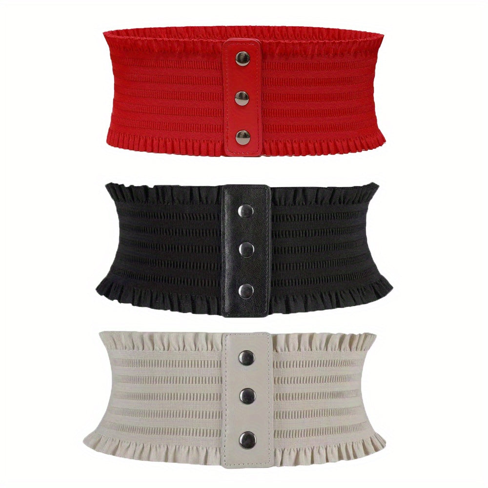 Vintage kiyinganlar va palto uchun 3 ta Ruffled keng kamarlar to'plami, elastik belbog' bilan